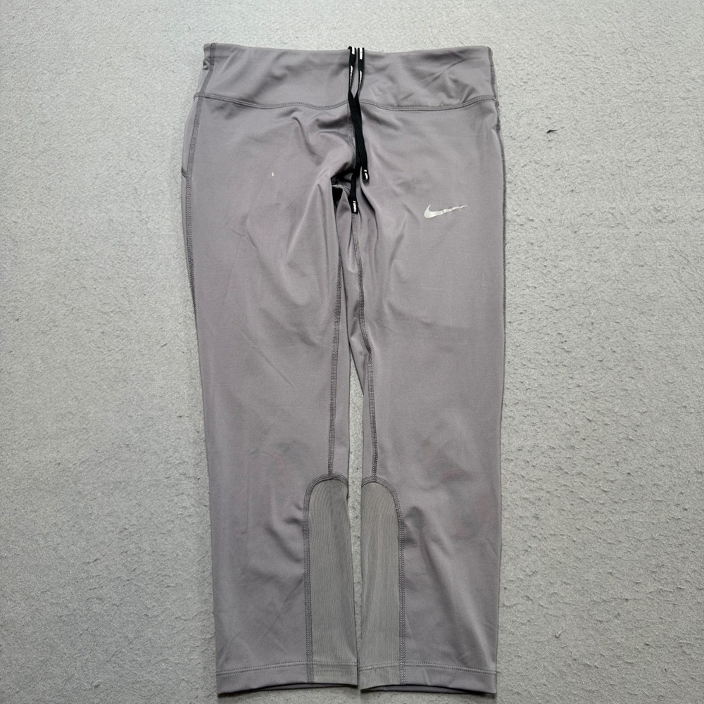 Nike Leggings Womens Medium Gray Dri-FIT Capri Mesh Panel Running Tights Workout